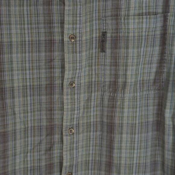 Columbia Green Blue Plaid Cotton Button Up Shirt Mens Medium Vintage Preppy - Picture 2 of 7